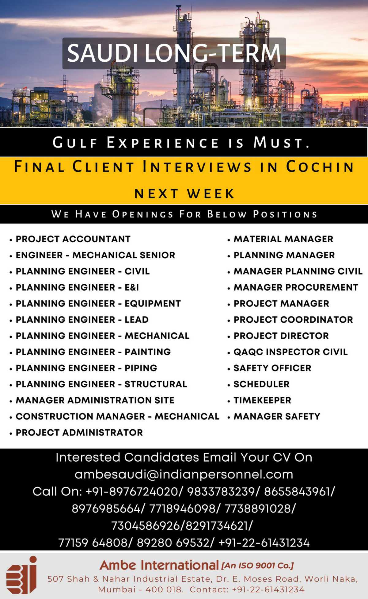 Saudi Arabia Job Vacancy - Large vacancies