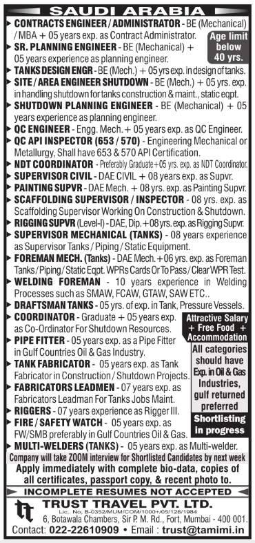 Saudi Arabia Oil & Gas Job Vacancy