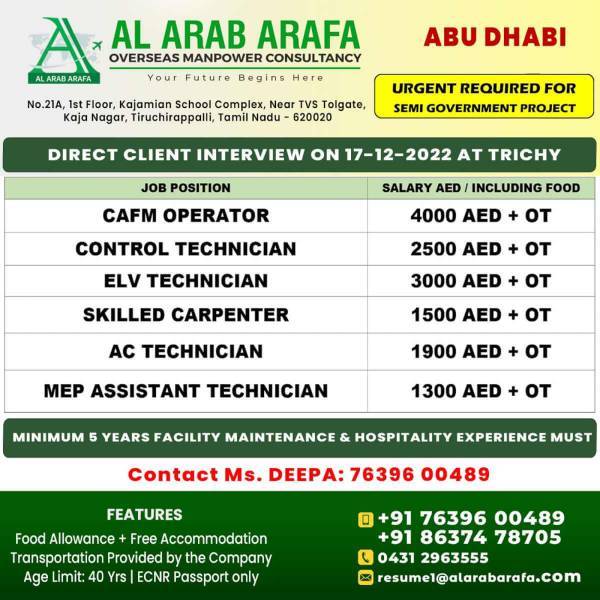 Al Arab Arafa | Abu-Dhabi & Saudi Arabia Jobs Semi govt hospital maintenance project - Abu-Dhabi