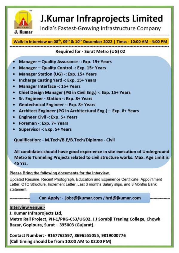 Abroad Assignment | Latest Gulfwalkin in India Surat Metro Project - India