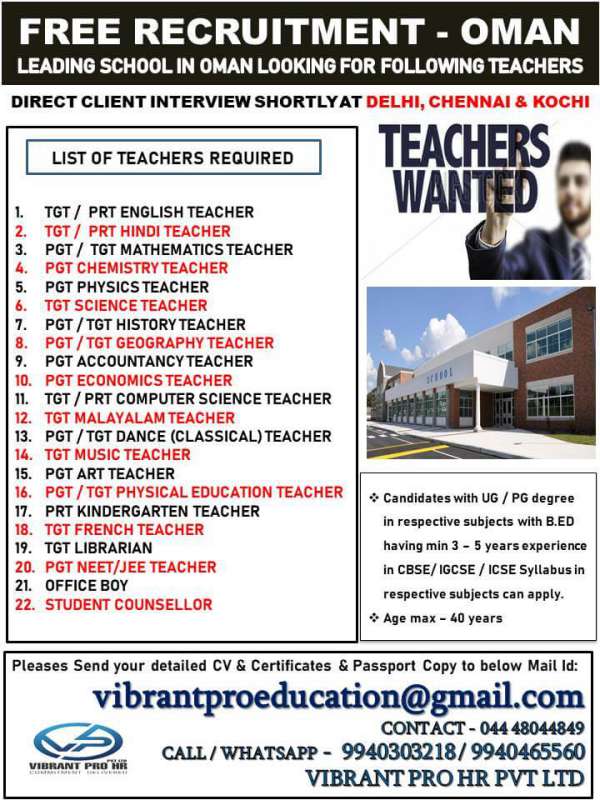 Teaching vacancies in Oman