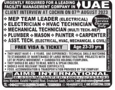 Today Malayala Manorama Classifieds Gulf Jobs