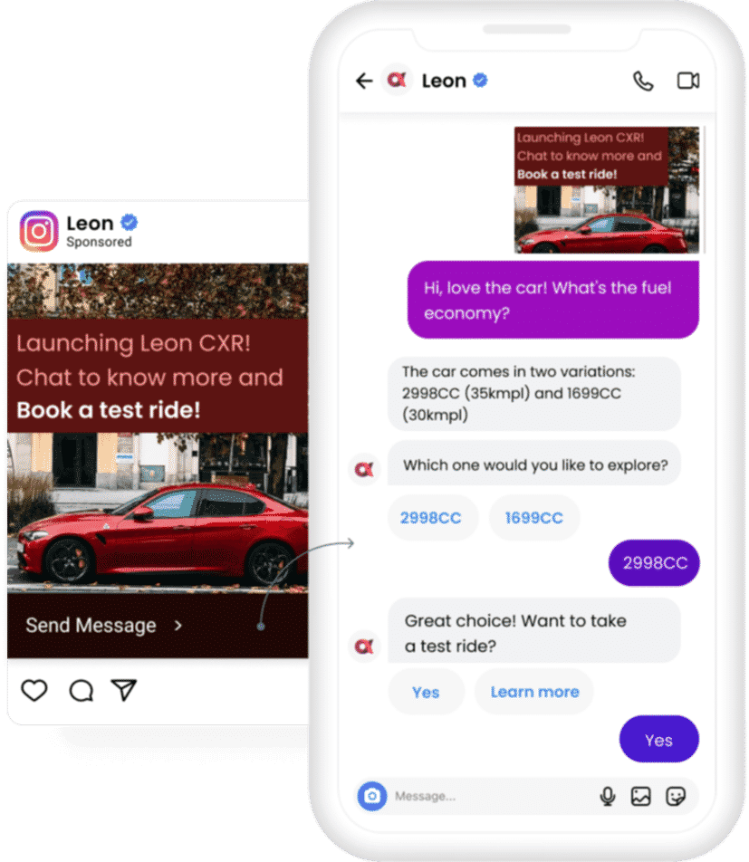 click-to-chat ads example on Instagram by retail brand