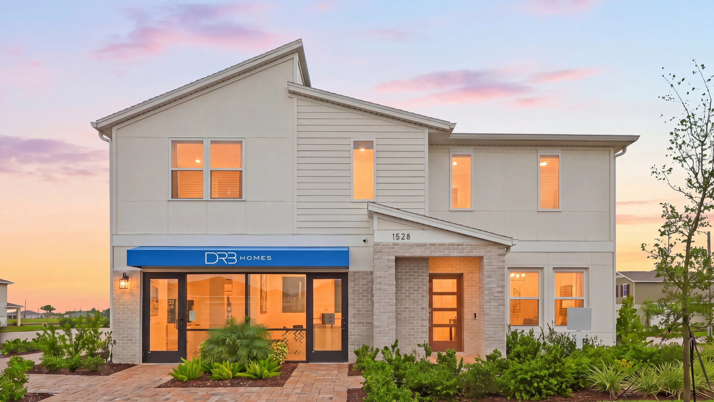 New construction model home exterior in Central Florida photographed for builder marketing