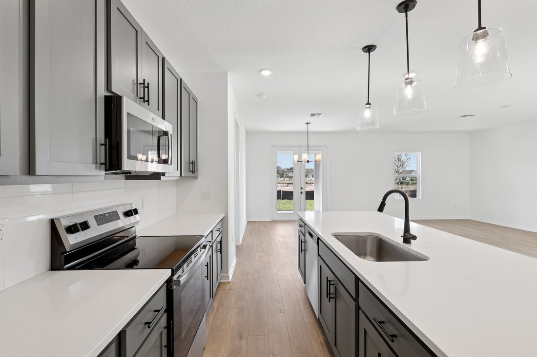 Symmetrical architectural photograph of a completed new construction home.