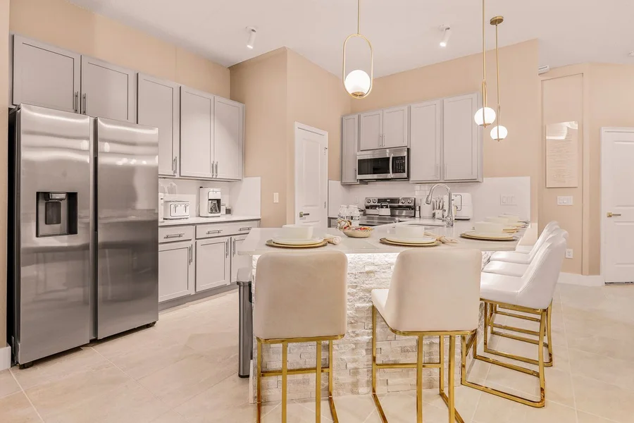 Fully equipped kitchen photographed for a vacation rental listing.