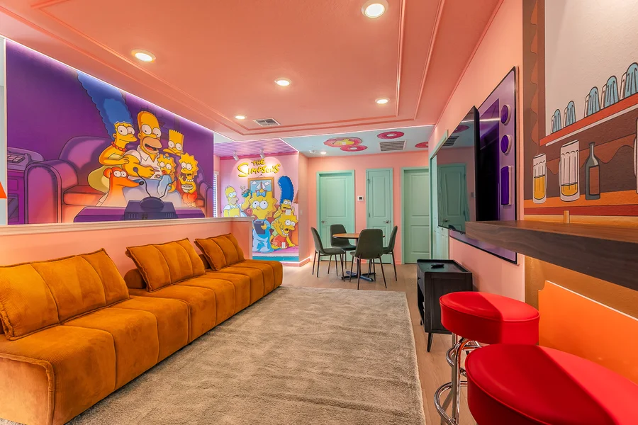 Game room photographed for an Airbnb and vacation rental listing.