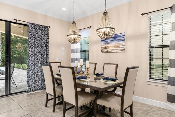 The dining space seats 6