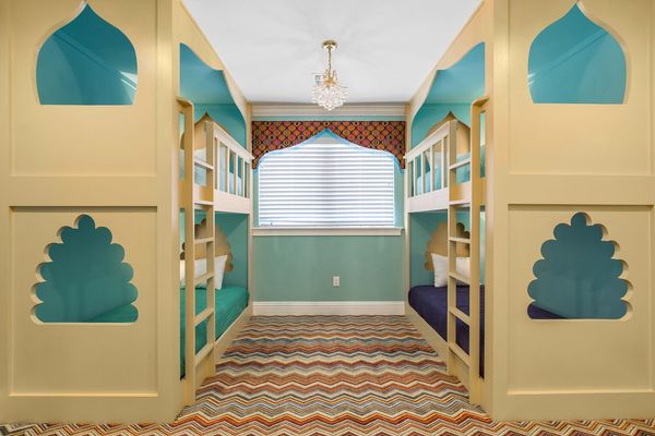 The custom twin over twin bunk beds are the perfect sleeping arrangements for the kids