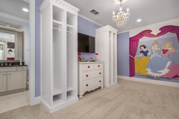 The third floor Princess Suite features beautiful hand painted characters and royal touches throughout