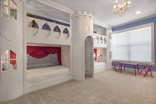 Every little princess will fall in love with this third floor Princess Suite with these custom castle twin over twin bunk beds