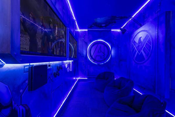 A secret video gaming room features both an Xbox and Playstation gaming systems