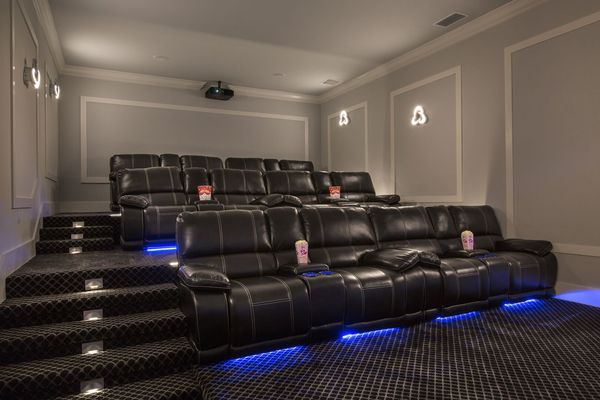 This amazing home theater features seating for 12
