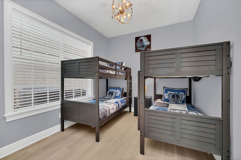 The second bedroom on the first floor is perfect for the kids