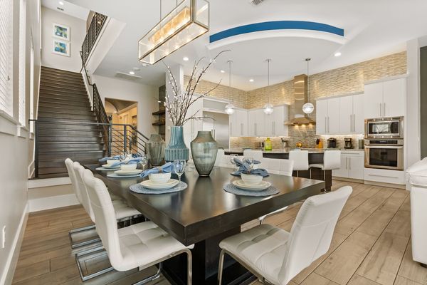The dining and kitchen space flow beautifully together