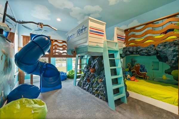 The kids bedroom with custom bunk beds