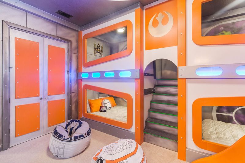 Featuring two Full over Full bunk beds