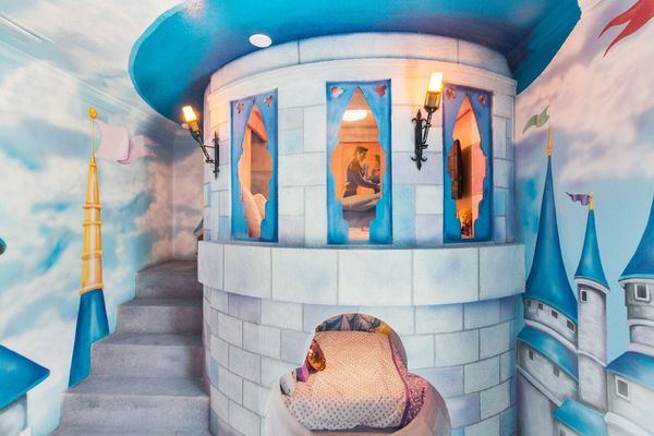 A magical castle awaits princesses in this amazing custom built full over full bed