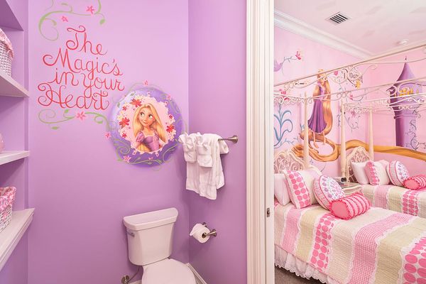 The custom bedroom will delight any Tangled fan