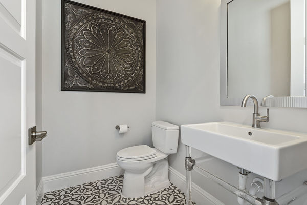 Second floor bathroom by the living room and movie theater