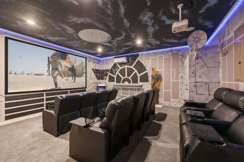 The whole family will love watching movies together in this custom theater.