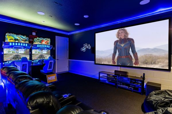 Complete with 8 seats, a 135-inch projector screen, HD projector, 9.1 THX surround sound, 4K Apple TV, Cable, Blu-Ray, PS4 and Xbox One X