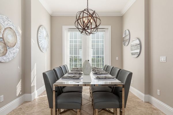 The formal dining area seats 8