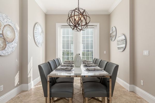 The formal dining area seats 8