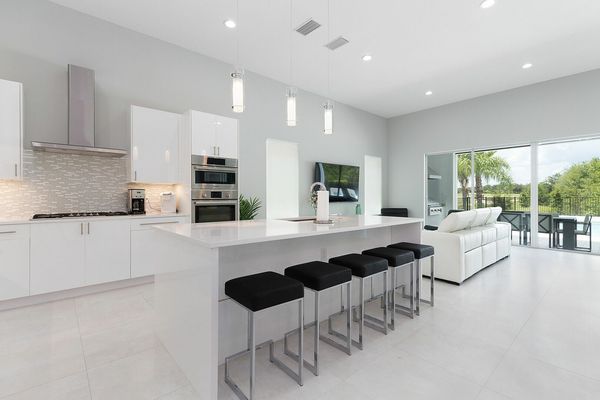 Enjoy a cup of coffee seated at the breakfast bar