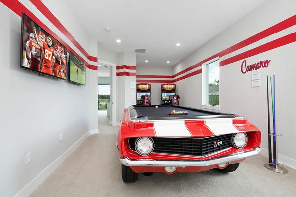 Play a round of pool on the custom built Camaro pool table