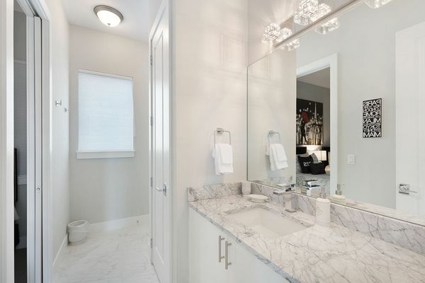 Dual vanity has plenty of space to get ready in