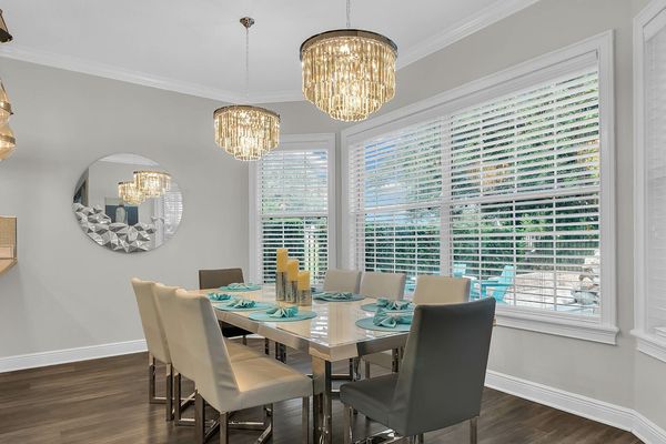 This modern dinning room table  seats 8