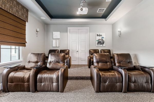 The theater has seating reclining seating for 8