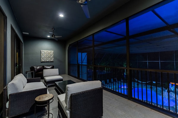 The second-floor balcony