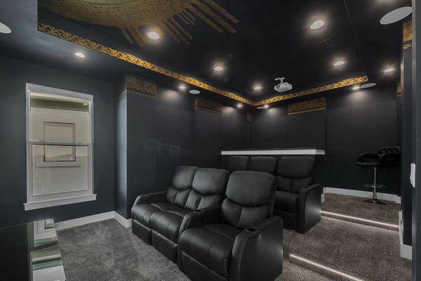 Featuring 6 theater-style seats and a platform bar with seating for 4