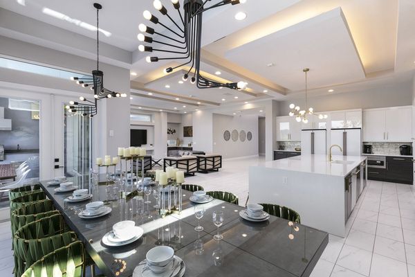 Seating for up to 12 guests under the custom-designed lighting