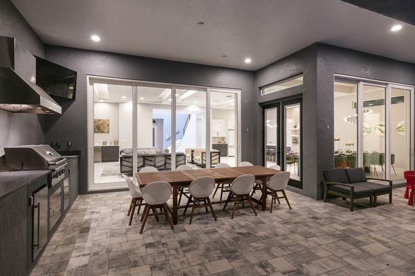 Dine al fresco under the exterior lighting