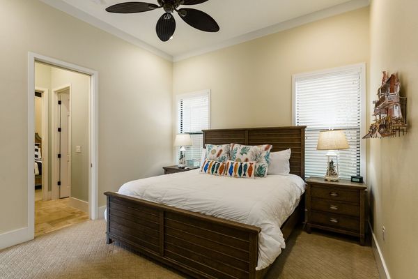 Downstairs bedroom with a king bed and a Jack and Jill bathroom