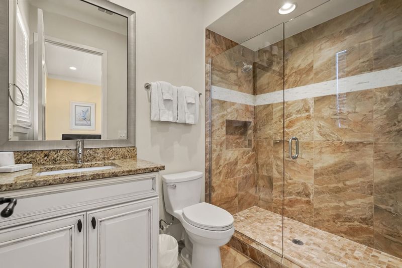 Get ready for the day at the large mirror vanity