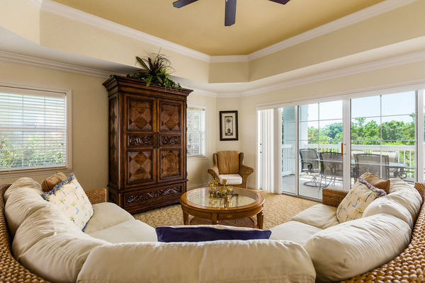 Direct access to the private balcony with an outdoor dining table