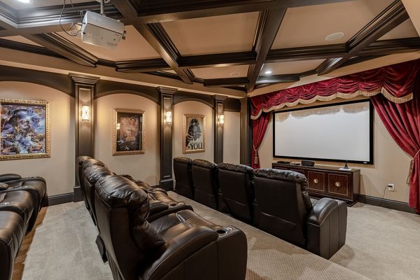 Have a movie night in this beautiful home movie theater