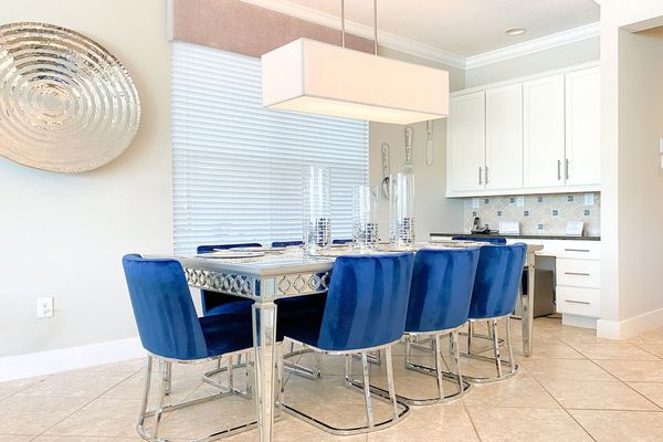 A contemporary style dining table to seat 8