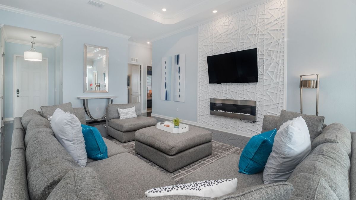 Living Room (Angle)
65" Roku TV Electric fireplace