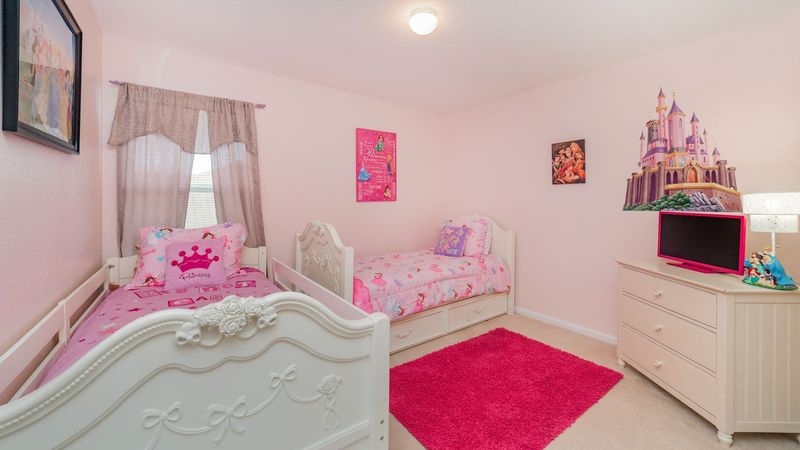Two Twins + Twin Trundle Bedroom 4 Upstairs
24" TV
Princess Theme