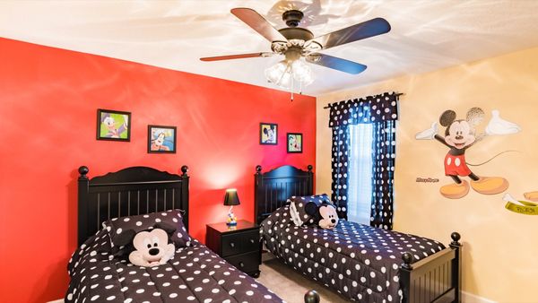 Two Twins Bedroom 8 Upstairs
Shared Bathroom-Shower
Mickey Pluto Theme
28" TV