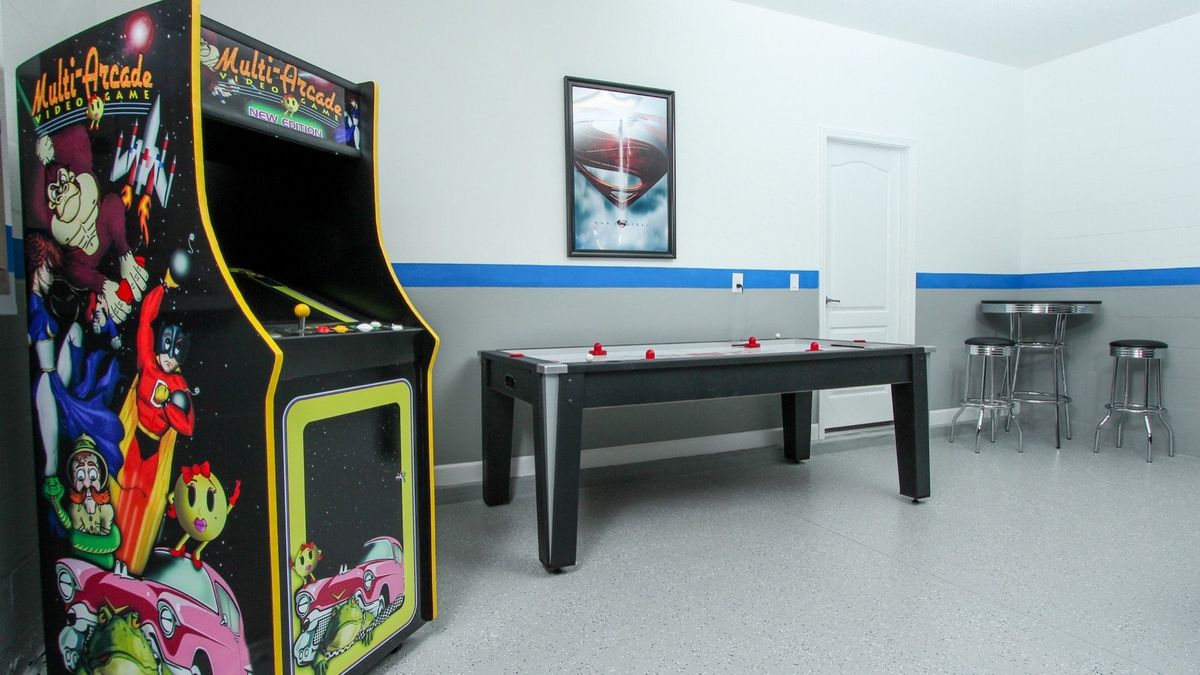 Game Room (Angle )
2/32" TVs 
Xbox
PS3
Video Arcade
Foosball
Air Hockey
Pool Table