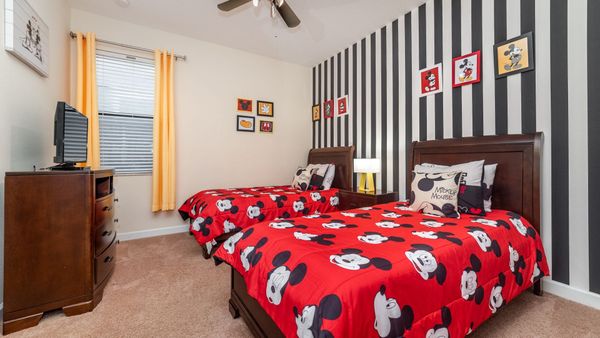 Two Twins Bedroom 3 
Shared Bathroom
32" Roku TV
Mickey Theme