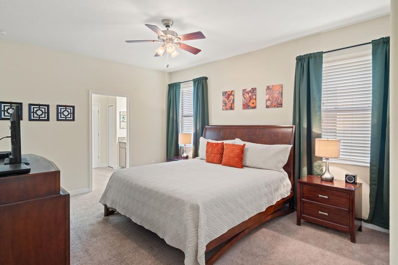 Master King Bedroom 1 Downstairs
Attached Bathroom 32" TV