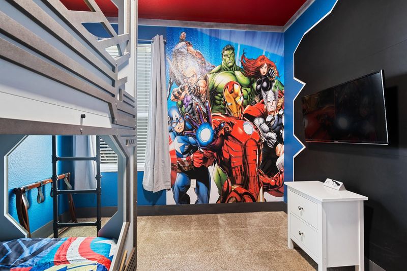 Twin/Twin Bunk Bedroom 3 Downstairs, 39" TV
+ 32" TV with Game Console
Avengers Theme