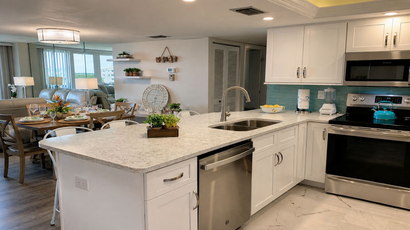 updated, fully-equipped kitchen